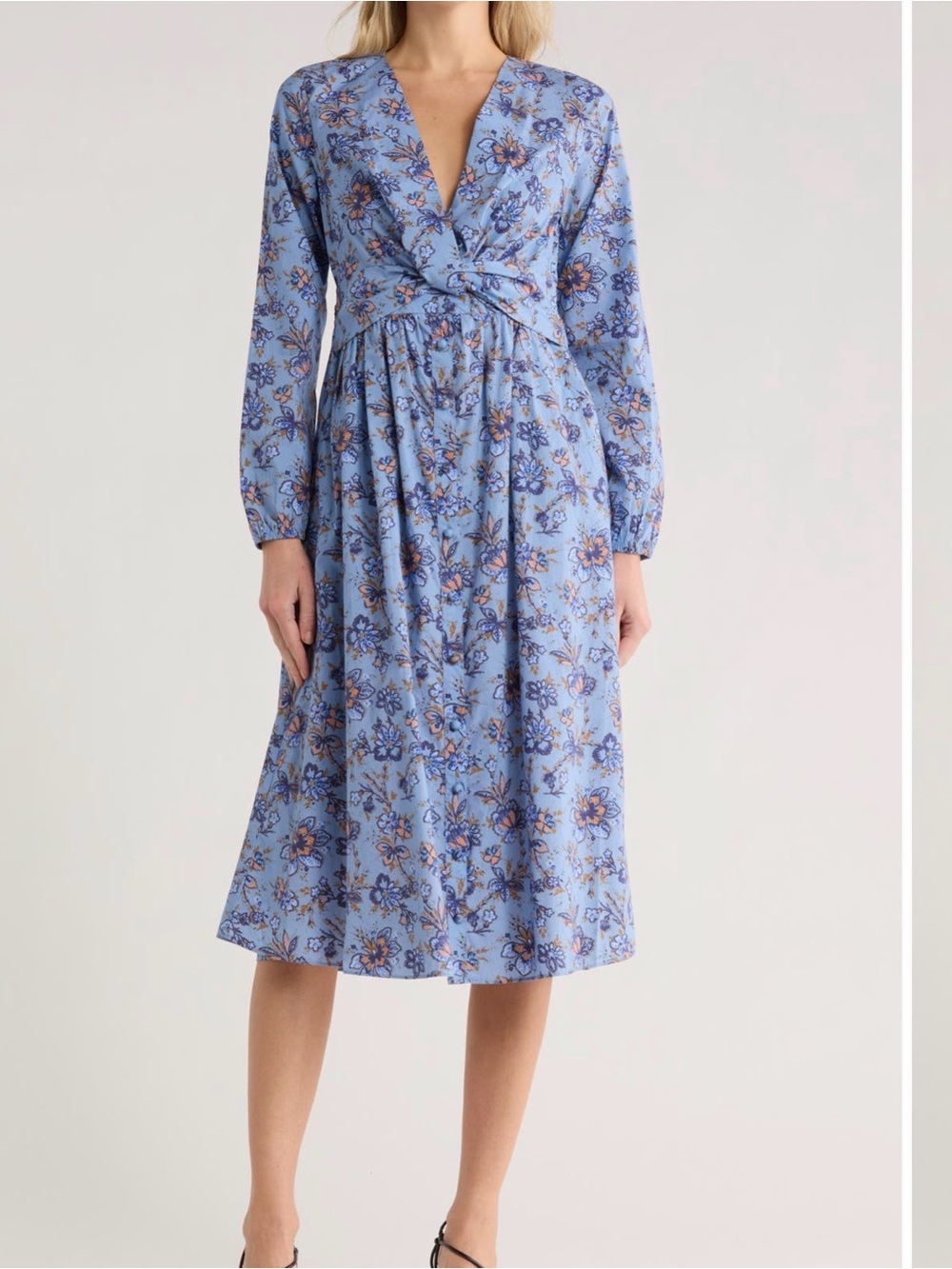 10 Crosby Derek Lam Sky Blue Floral Knot-Front Midi Dress